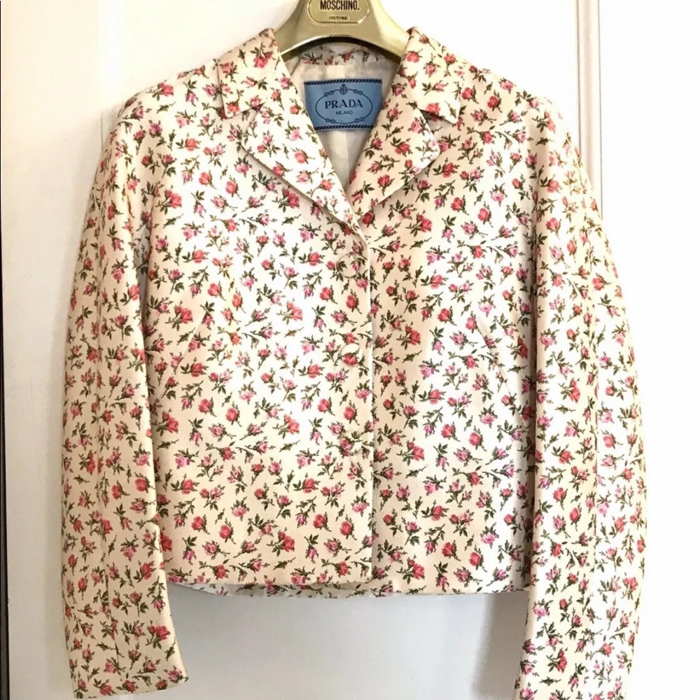 PRADA Rosebud Print Jacket Sz 4O Silk/Wool